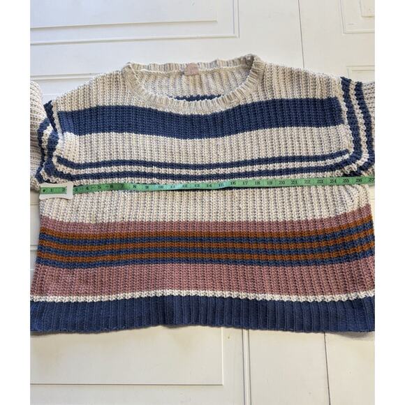 By Together Blue Cream Chunky Oversized Knit Sweater Size Small - Picture 5 of 6